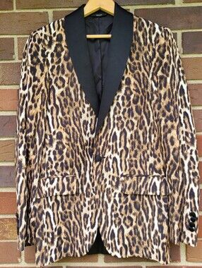R13 Shawl Lapel Tuxedo Leopard Blazer  Womens Small Silk Lining R13W7355-723